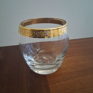 Bar Ware Vintage  1 Italian Hand Decorated 24KTS Gold Color Rim